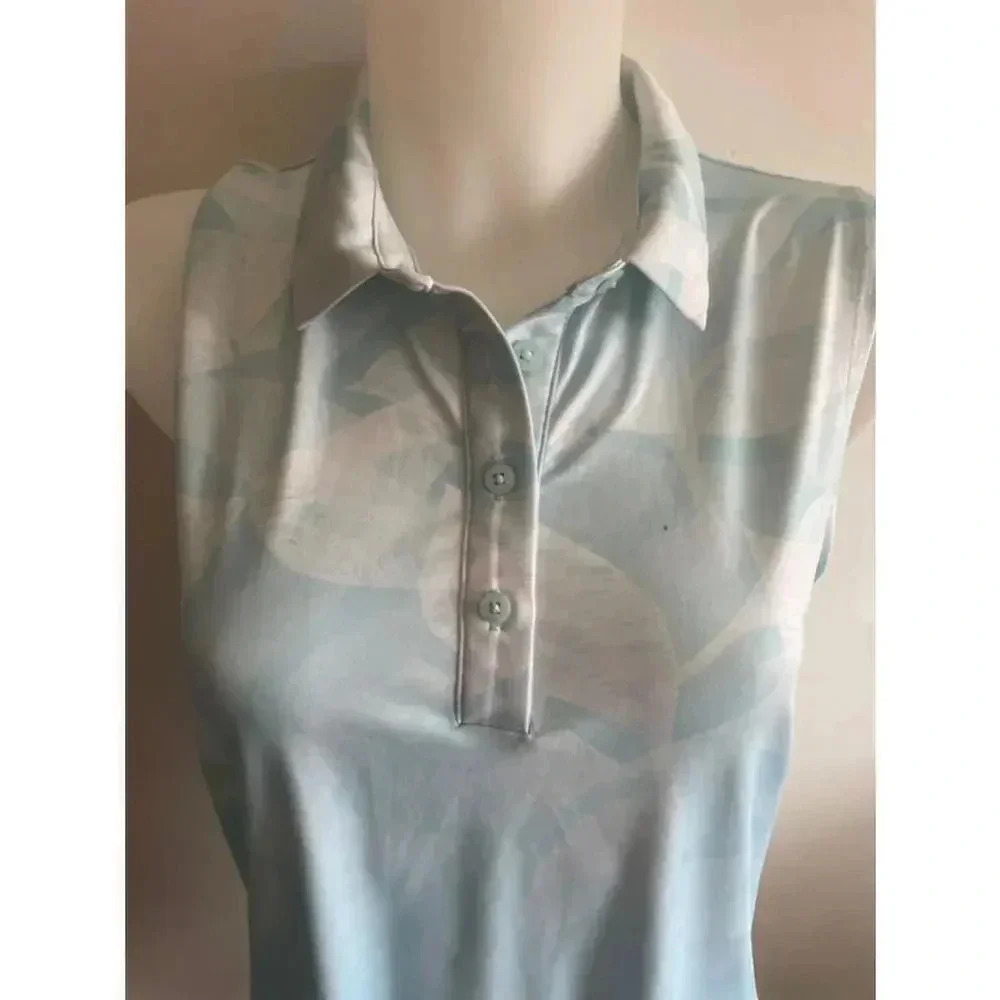 Women's‎ Nike Dri-Fit Standard Fit Sleeveless Polo Shirt - Light Blue - M - Picture 2 of 8